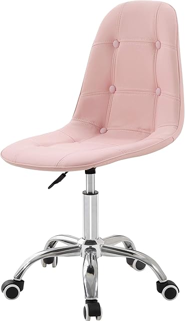 Charles Jacobs Quilted Office Swivel Chair with Castor Wheels and Adjustable Height - Choice Of Colours (Pink)