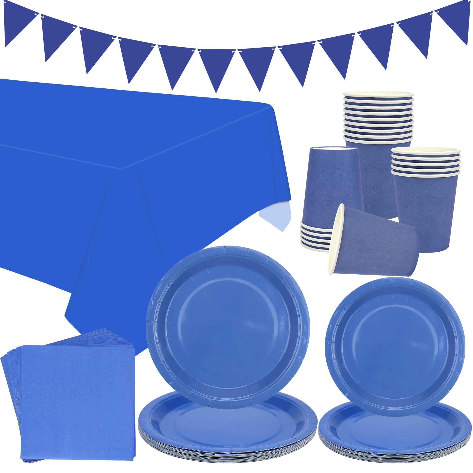 LSJDEERBlue Party Tableware Supplies - Serves 20, Blue Pastel Party Decoration Dinnerware includes Plates, Cups, Napkins, Banner, Tablecloth for Graduation Wedding Birthday Party (Blue + 20set)