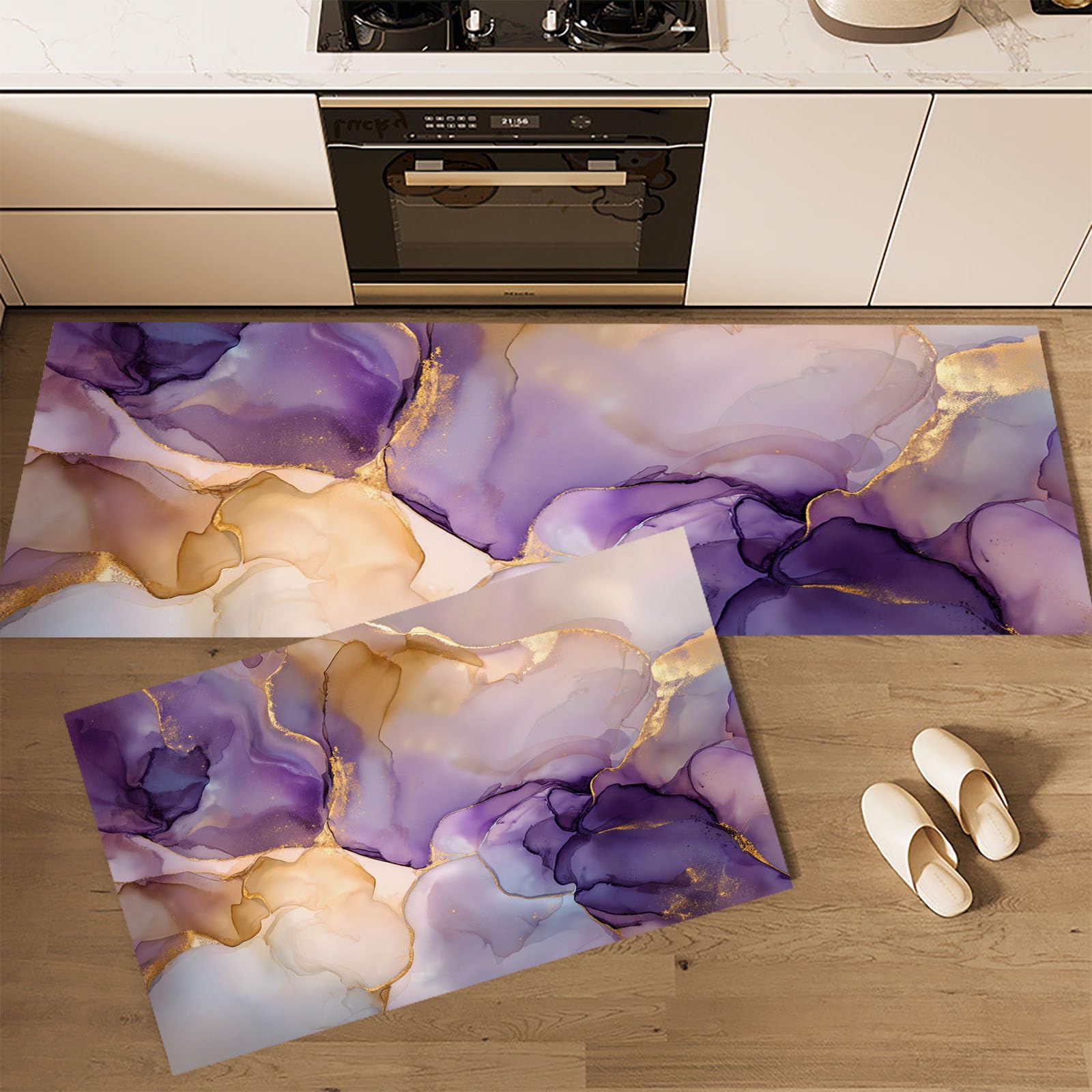 Tapis de cuisine violet pour couloir et chambre lot de 2 antidérapants