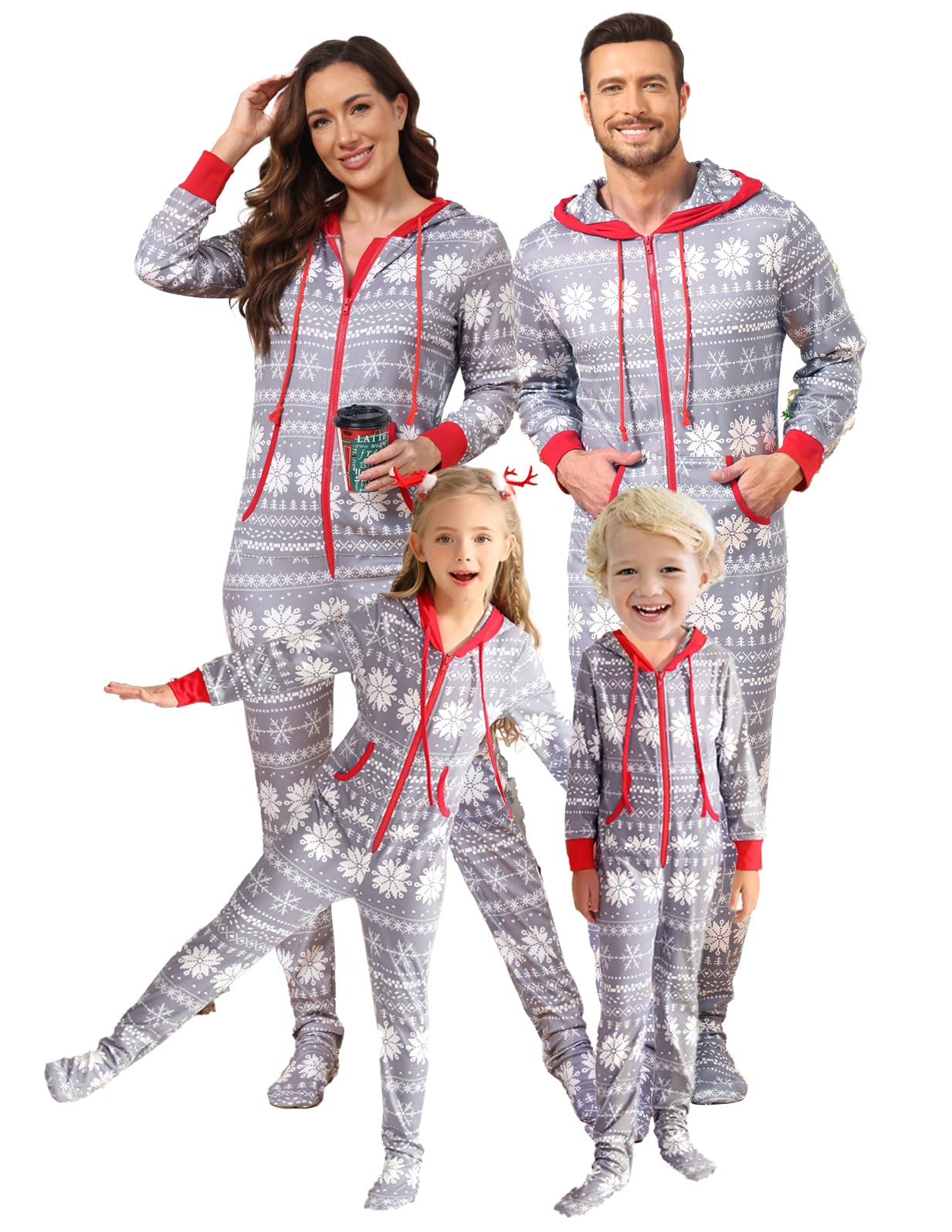 veseacky Matching Family Chrismas Pajama Set Zipper Front Hooded Footed One-Piece Pjs Loungewear Sleepwear S-XXL-picture-15