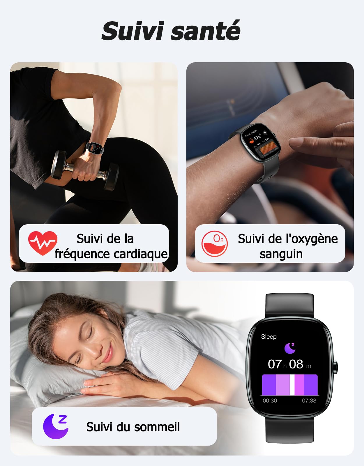 Cloudpoem Montre Podometre Non Connectée sans Bluetooth sans Application | Bracelet Non Connecté Simple Cardio Oxymetre Sonno Calories Pas Distance Etanche IP68 pour Femme Homme Enfant Personne Agee