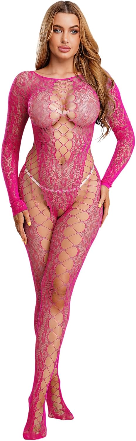 iiniim See-through, Full Body Net Tights, Lace Pattern, Stretch Catsuit, See-through, Fishnet, Body Stocking, Cosplay, Night Glove, Lingerie, Party