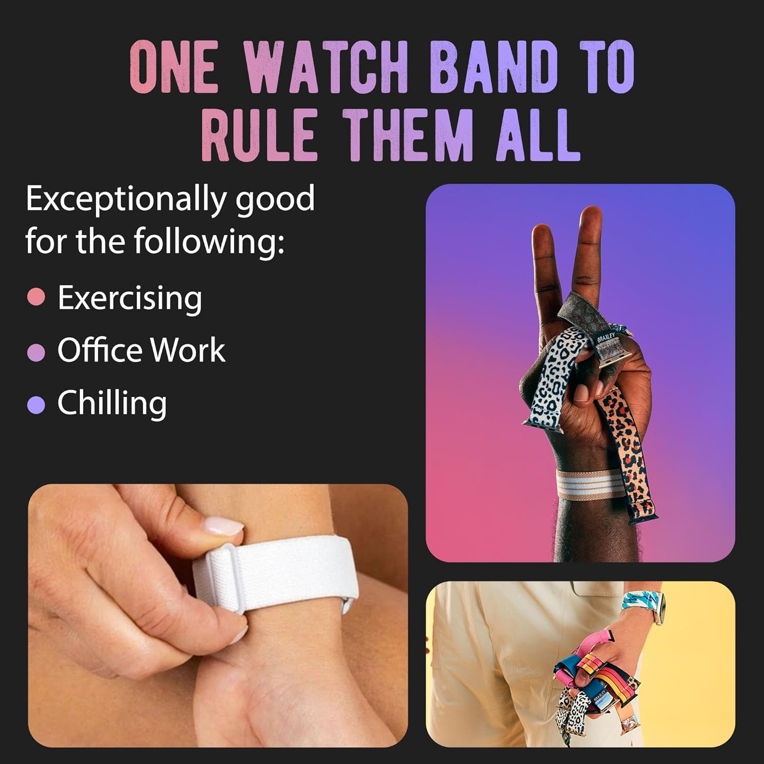 Braxley Bands for Apple Watches - Stretchy and Washable - Adjustable with Apple Watch Bands for Women & Men - Compatible with Apple Watch Series SE Ultra 9 8 7 6 5 4 3 2 1