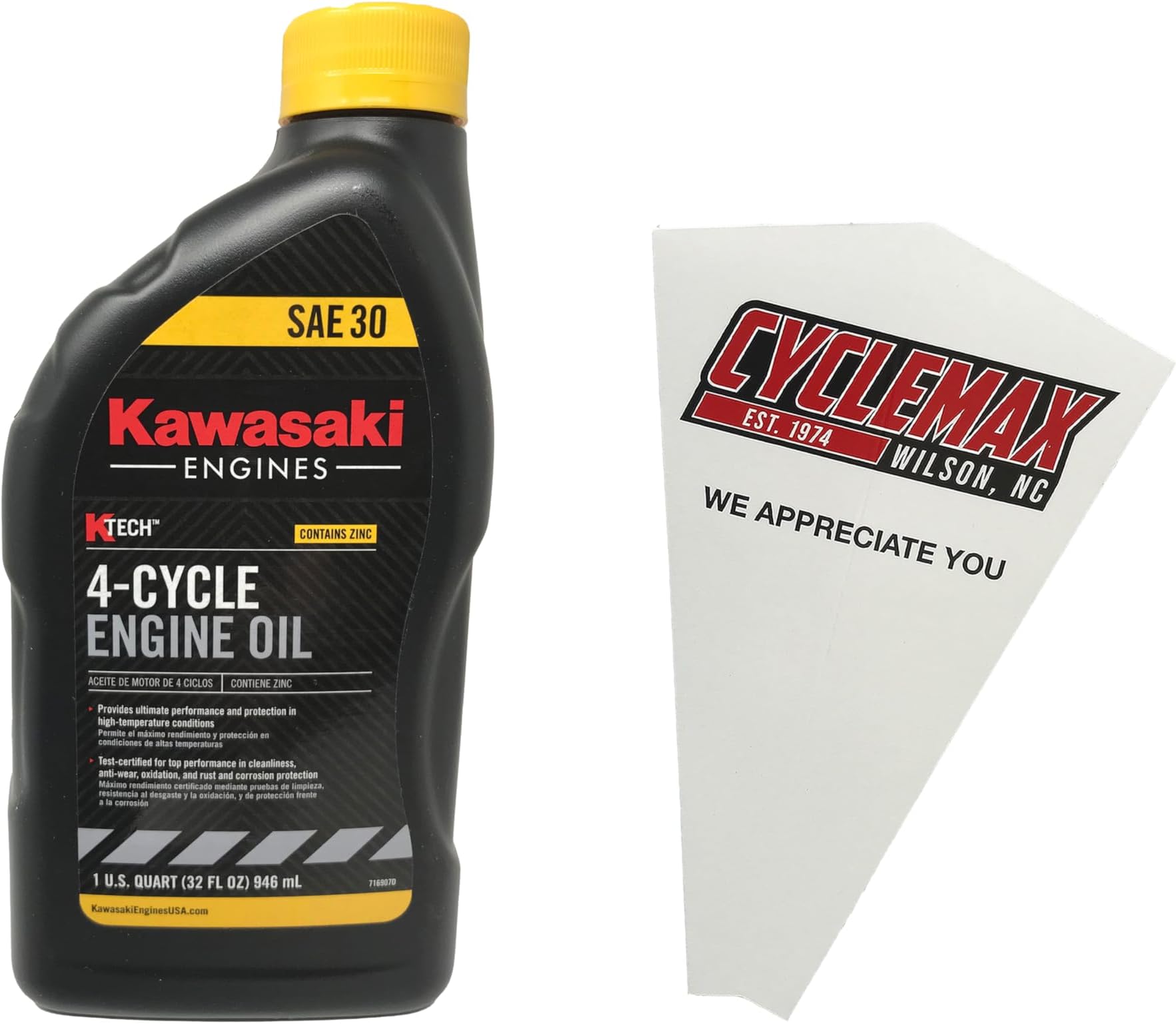 One Pack for Kawasaki SAE 30W K-Tech Lawnmower Engine Oil 99969-6281 Contains One Quart and a Funnel