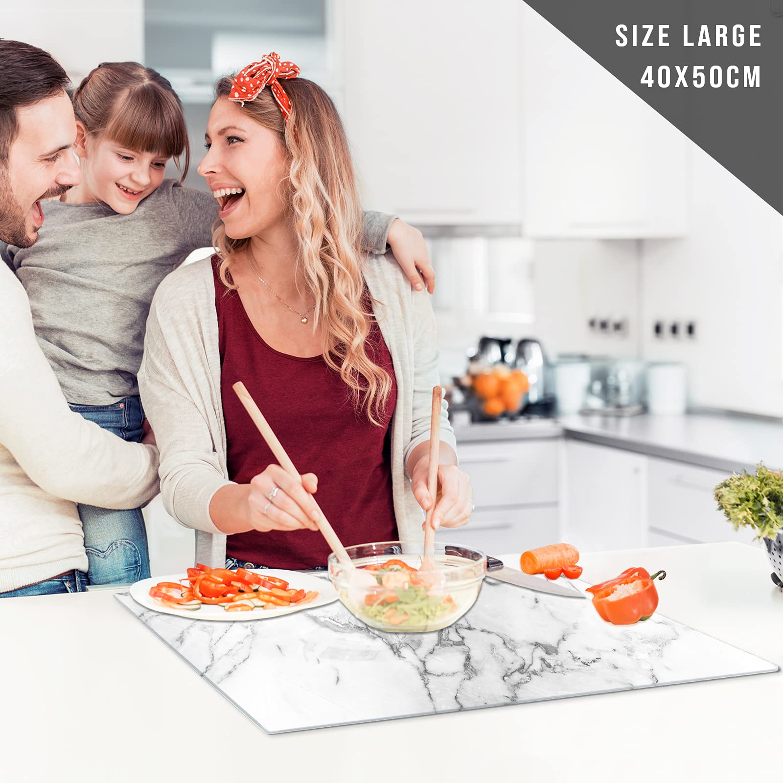 Glass Chopping Board 50 x 40 | Kitchen Worktop Protector | Multifunctional Cutting Board | Work Top Savers | Kitchen Accessories | Extra Large | Marble Effect Grey White — view 4