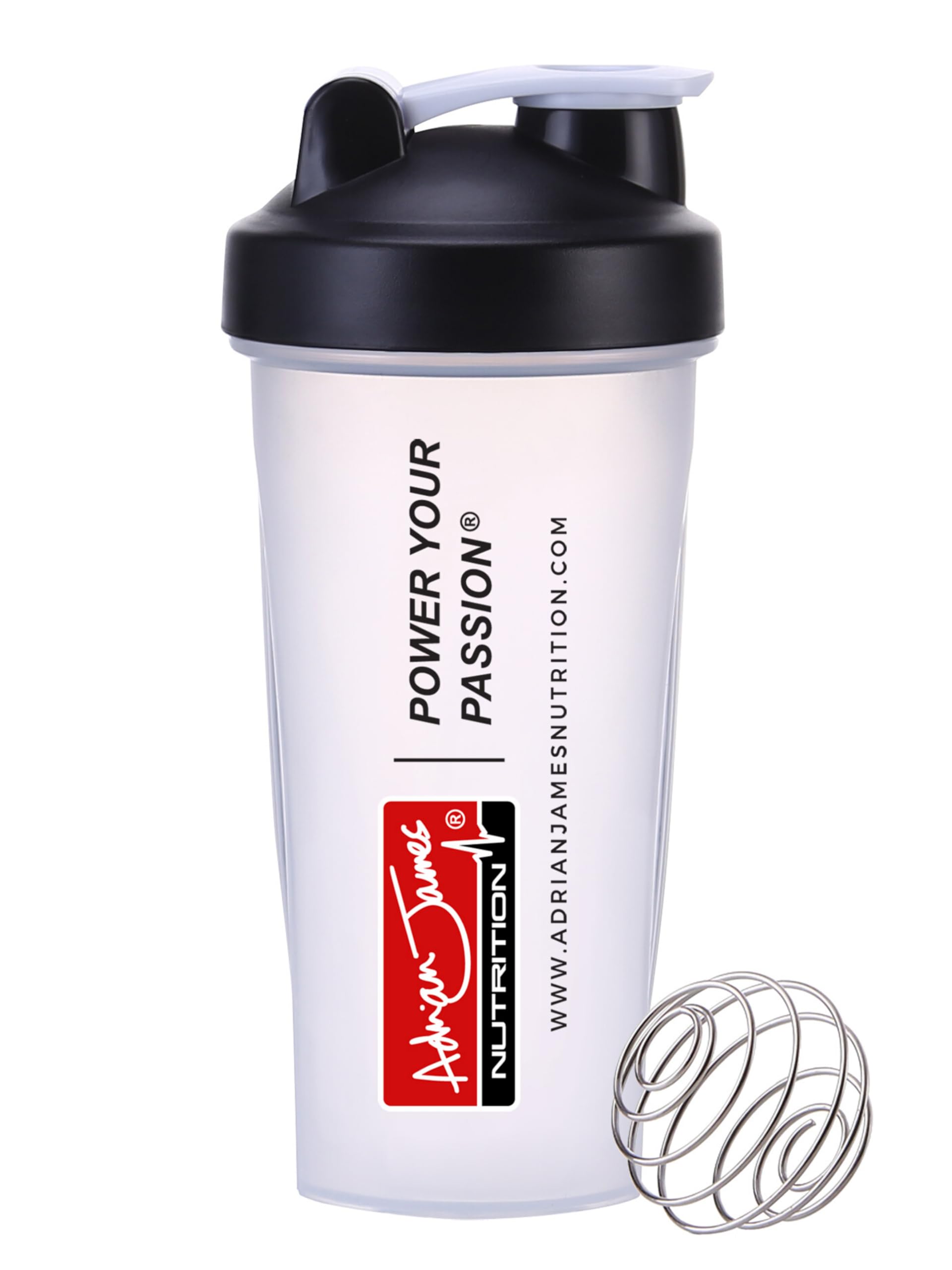 Protein Shaker Bottle with Mixer Ball, Leak-Proof Screw-On Lid and Secure Drinking Flip Cap, 100% BPA Free, 600 ml