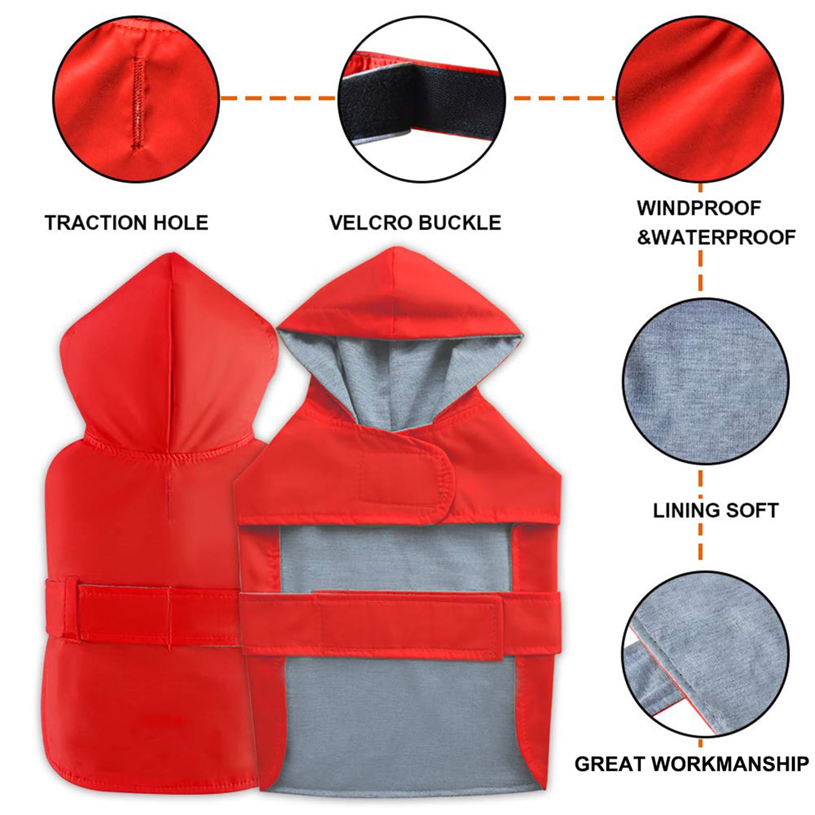 CNBEAU Impermeabile per cani, impermeabile per animali domestici, impermeabile, con cappuccio, con foro traspirante impermeabile, rosso, M