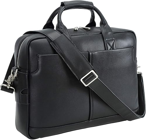 Polare - Maletín de cuero para hombre, bolsa de mensajero de viaje de negocios de 15.6 pulgadas, cremallera metálica YKK