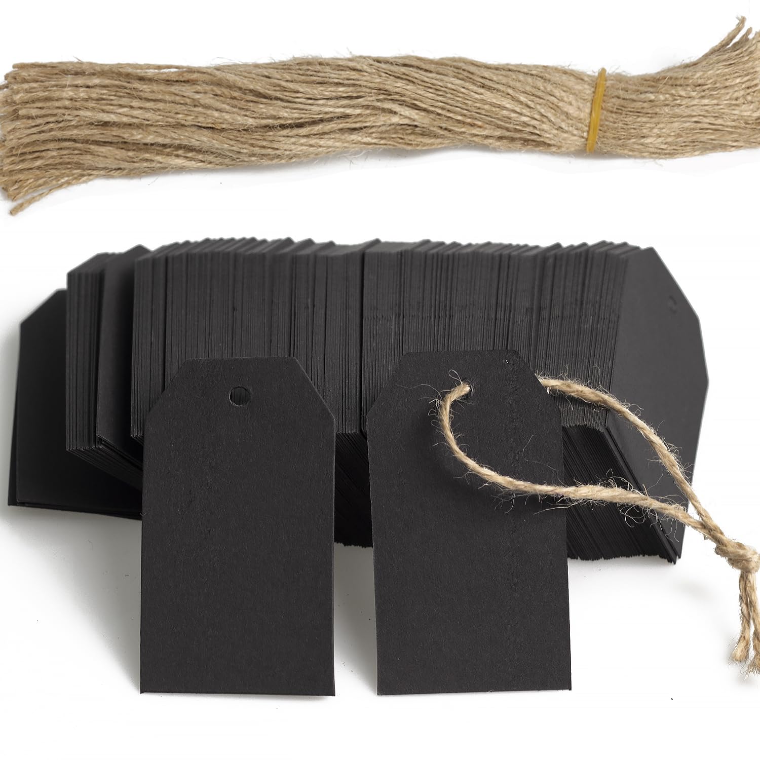 200PCS Paper Gift Tags with Free 200PCS Black Cotton Strings,Blank hangtags for DIY Wedding Holiday Present(Black)