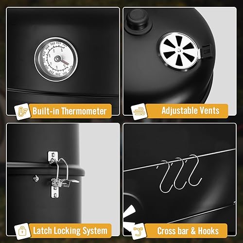 Miniatura 5 de Ahumador de carbón para carne Parrillas de carbón para barbacoa 4 en 1 resistentes de 16 pulgadas - Combo de parrilla vertical para ahumar barbacoa