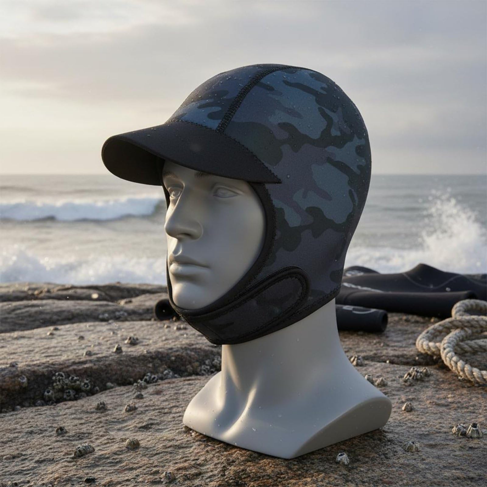 Gralara Neopreno Gorro de Buceo Capucha de Buceo Sombrero de Natación Capucha de Traje de Neopreno con Aislamiento 2mm y Cierre de Mentón Adecuado para Aguas Frías Exploración Marina Surf Kayak