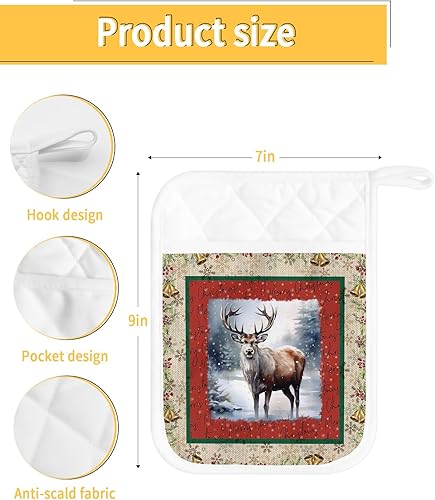 Miniatura 3 de Christmas Forest Elk 2Pcs Pot Holders for Kitchen,Non Slip & Heat Insulation Terry Cloth Potholder Set with Pocket,Thick Hot Pad Oven Mitts Trivet