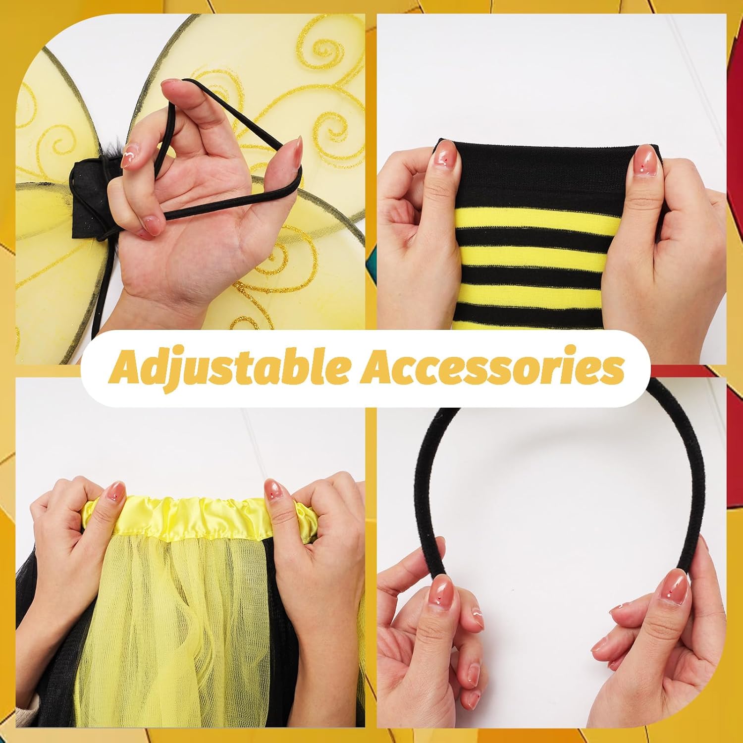 6Pcs Bee Costume Accessories Set Bee Costume Set Tutus Skirt Bee Wings Headband Glasses Striped Long Socks for Women Cosplay Party - Image 4