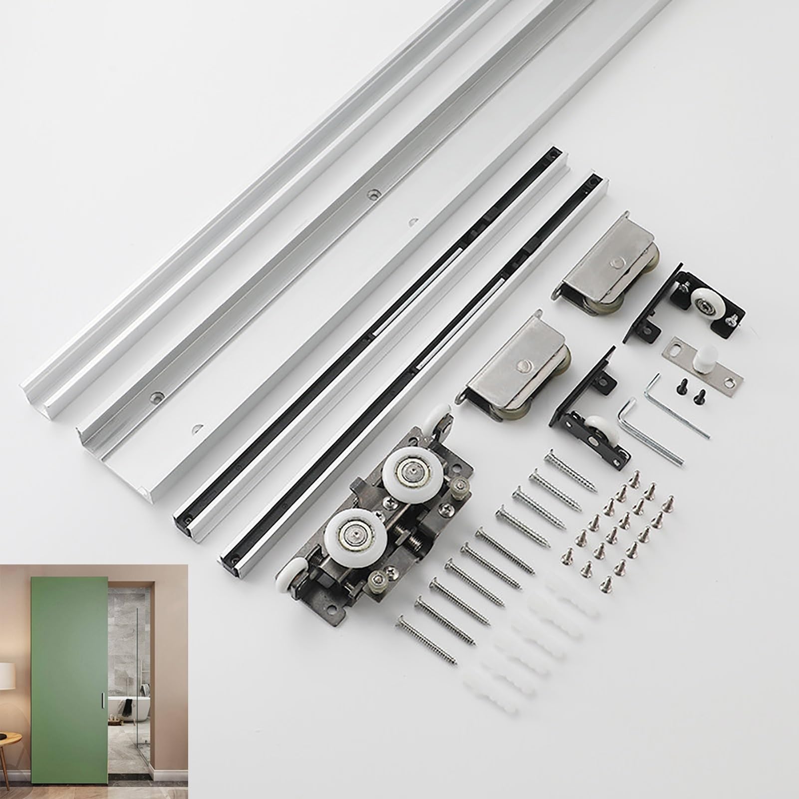 Kit de rail de porte coulissante invisible de 0,9 à 4,6 m pour quincaillerie de porte de grange