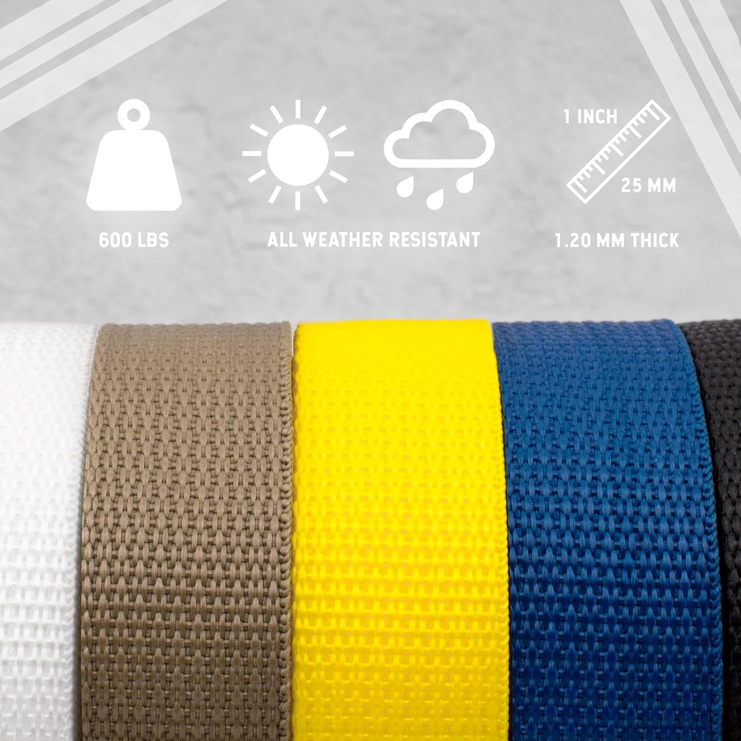 Country Brook Design - Polypro Webbing, 5 Assorted Colors #2 (1 Inch, 25 Yards, 5 Rolls)