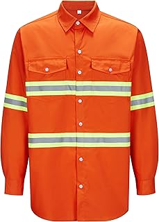 Class 3 Hi Vis Button Up Safety Work Shirts for Men Reflective