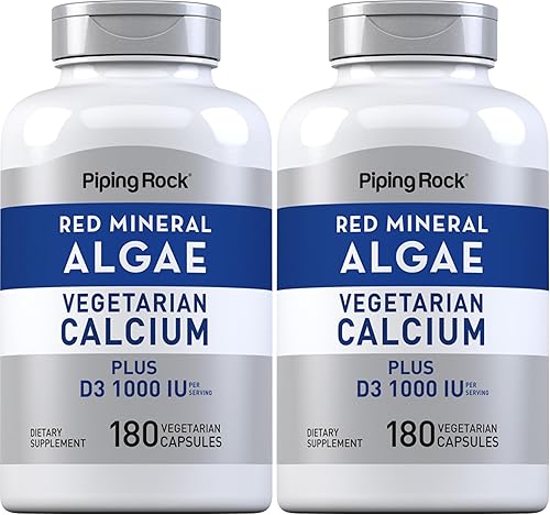 Miniatura 8 de Piping Rock Algas minerales rojas | Calcio vegetariano | 180 cápsulas | A base de plantas más minerales traza | Plus D3 1000 UI | Suplemento sin