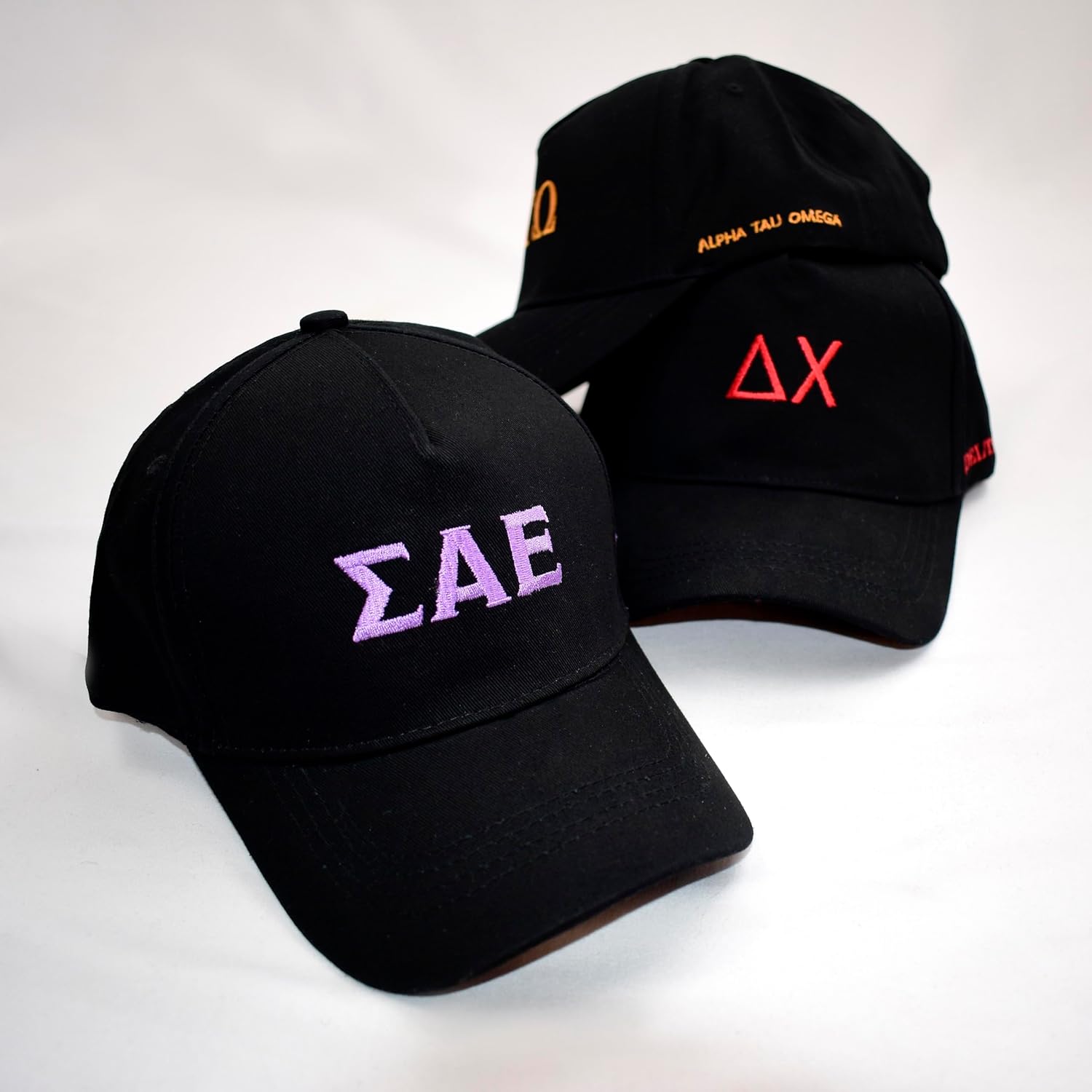 Lambda Chi Alpha Fraternity Baseball Cap - Brushed Cotton 5-Panel Black Hat, Adjustable Size, Embroidered Greek Letters and Fraternity Name in Script, Lambda Chi Alpha Gifts for Men