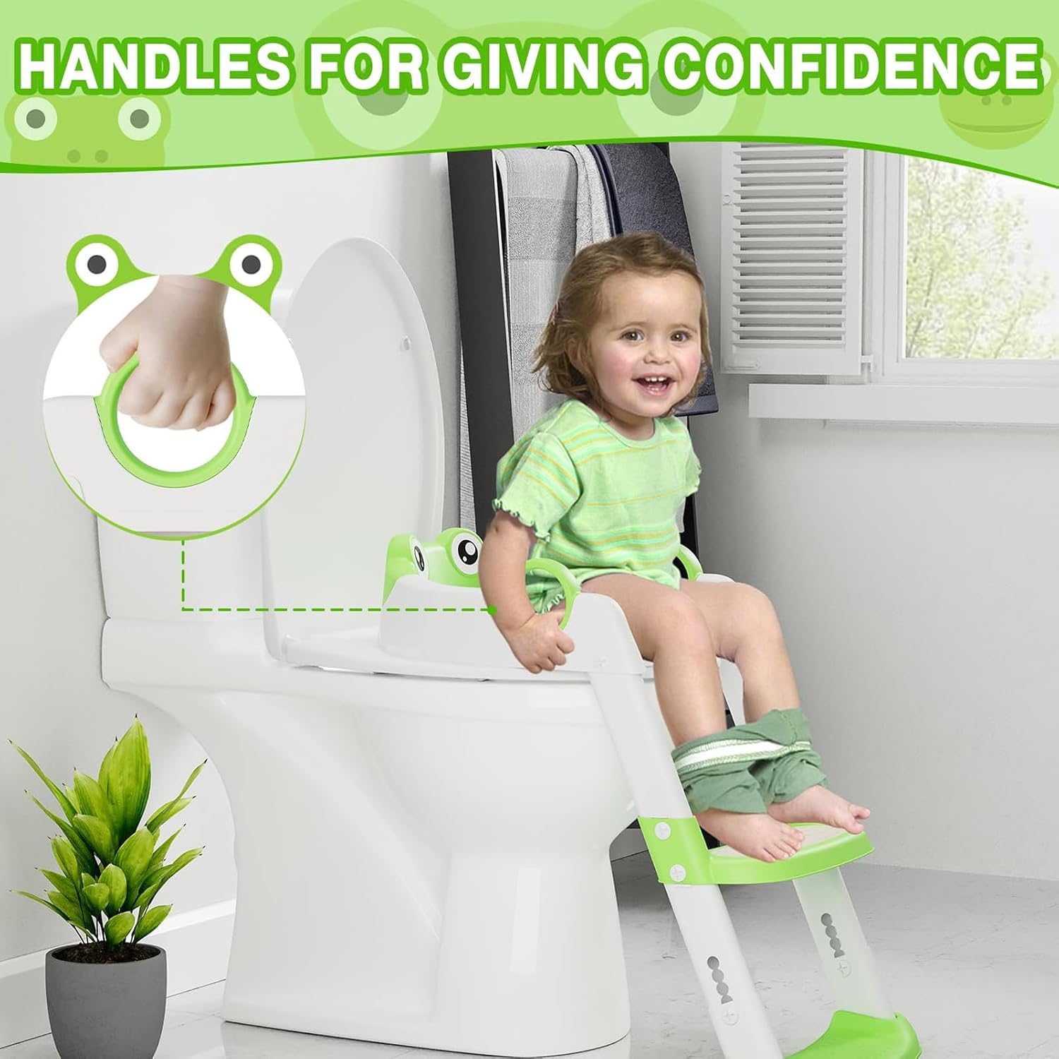 Toilet Seat - 2-in-1 Potty Training Toilet Seat with Step Stool Ladder, Foldable Anti-Slip Design, Safe Bathroom Accessory for Boys and Girls, Easy to Store and Use At Home