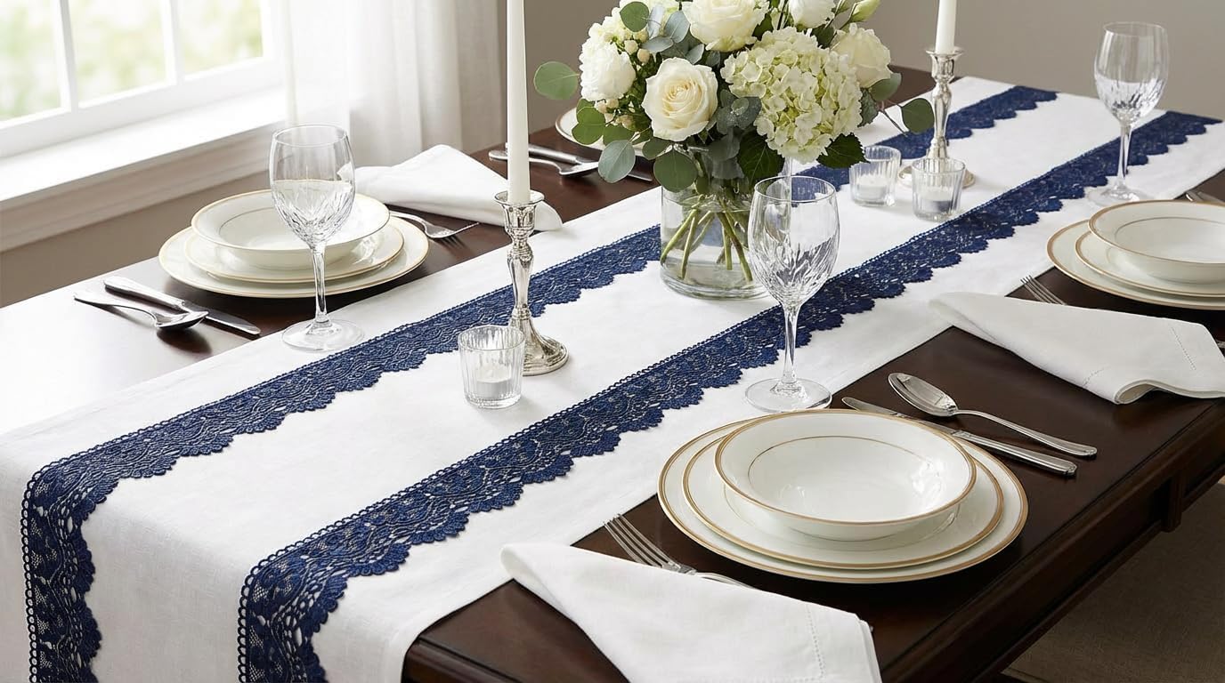 IDONGCAI Premium 4inch Wide Venice Lace Trim – Navy Floral Embroidered Edge for Wedding Decor, Bridal Gowns, DIY Sewing, Crafts & Home Accents