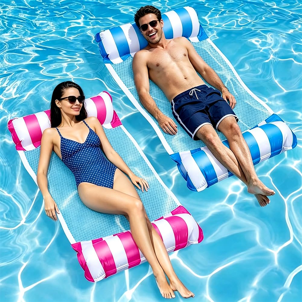 2 Pcs Pool Hammock Water Hammock for Adults, Inflatable Hammocks for Swimming Pools with Air Pump, Relaxing Pool Lounger, Pool Floats Pools Inflatables Adults — image 1