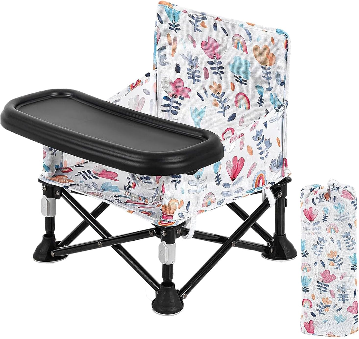 LADIDA Portable Baby High Chair with Removable Tray - Foldable Travel Highchair with Travel Bag,Folding Booster Feeding Chair for Indoor Outdoor, Beach (Pink Flowers) 305