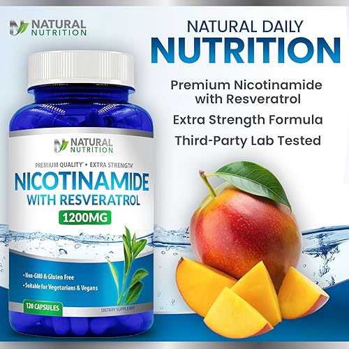 Miniatura 6 de Generic Vitamina natural extra fuerte nicotinamida con resveratrol 1200 mg (vitamina B-3) 120 cápsulas vegetarianas sin gluten y sin OMG
