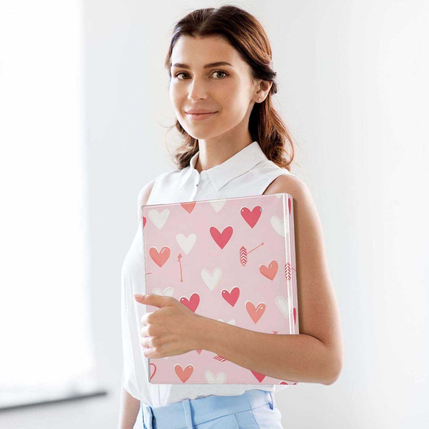 Heart Valentine's Day 3 Ring Binders, 1.5” Round Ring Binders with Clipboard - Letter Size, 3 Interior PVC Clear Pockets & Anti-Slip Clip for Office School Supplies, 2PCS