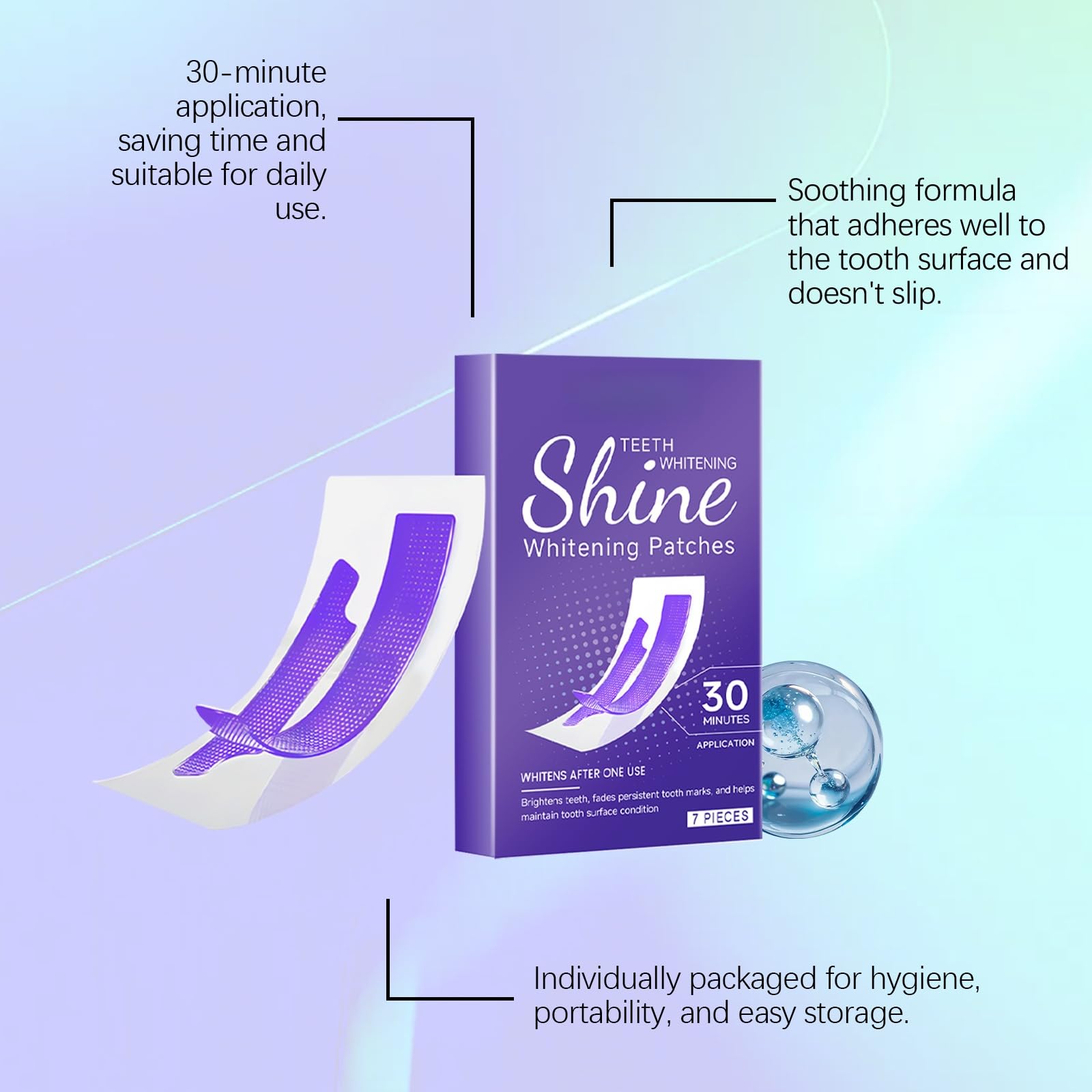 Nastro sbiancante viola morbido, sbiancamento dentale efficace, elimina le macchie di caffè/tè/vino per teeth whitening (7 pezzi)