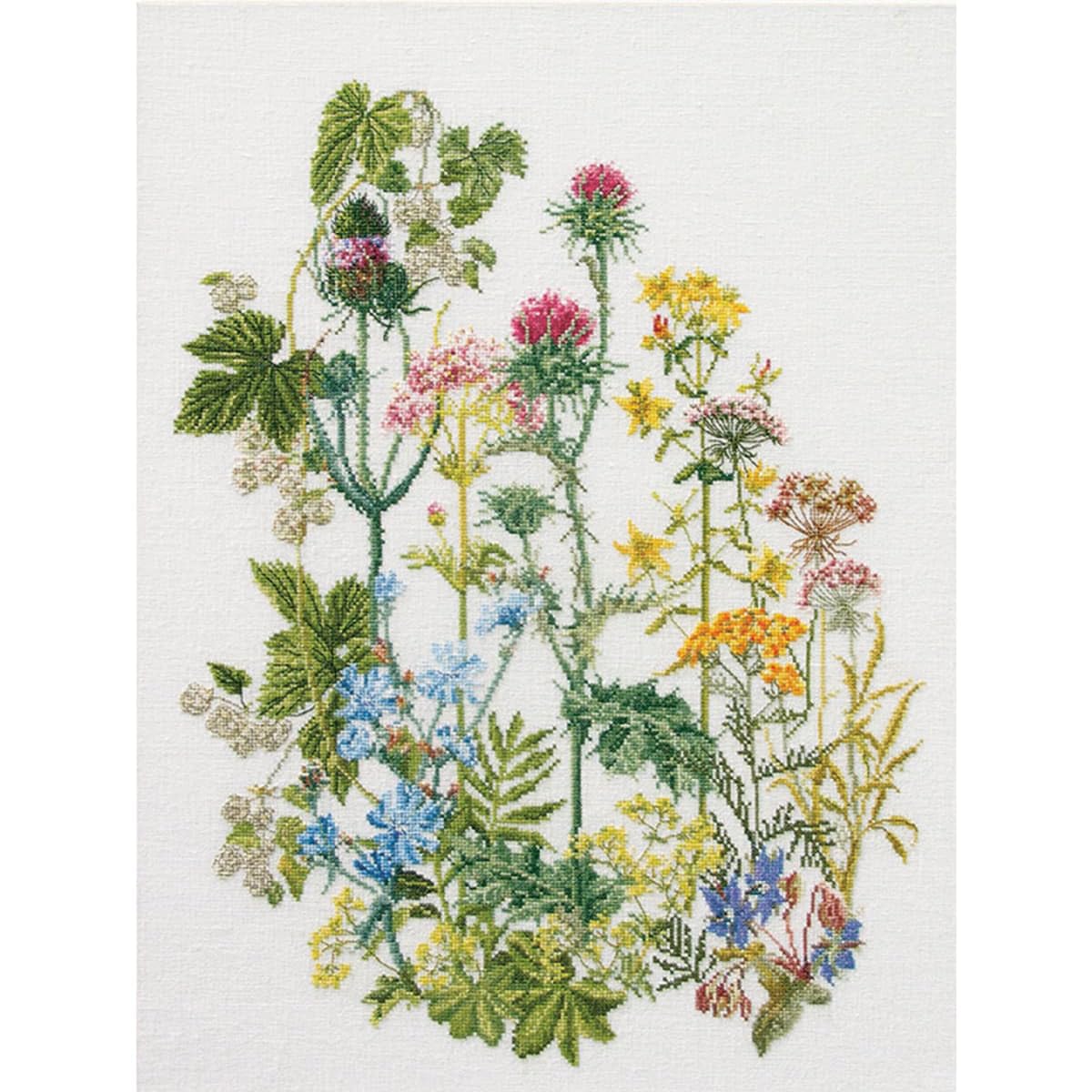 Thea Gouverneur Kit Point de Croix sur Lin Motif Herbes aromatiques Multicolore 35 x 45 cm