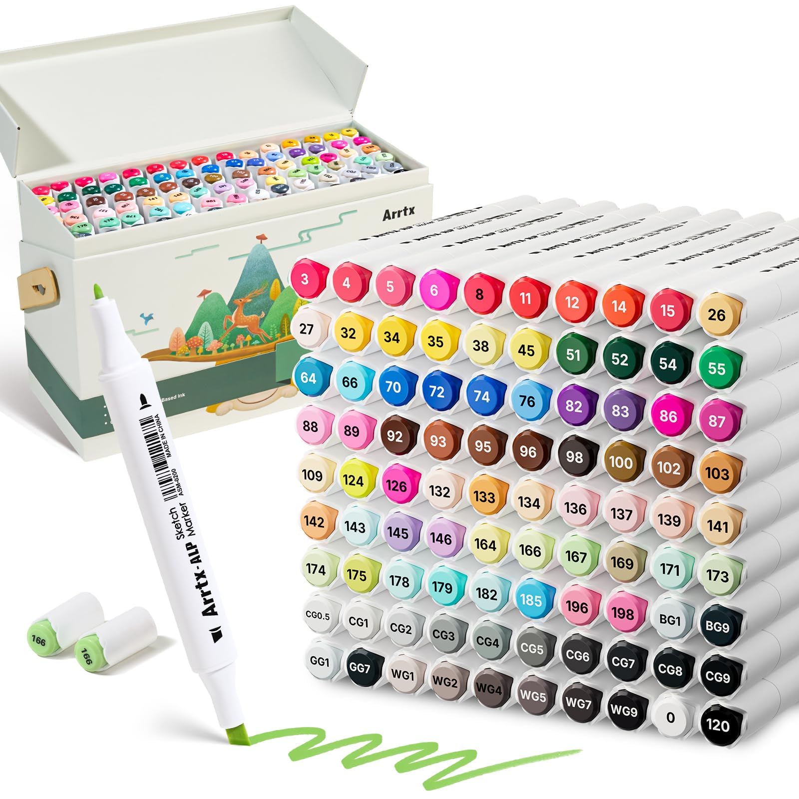 Arrtx Set 90 pennarelli ad alcol ALP a punta fine scalpello per tecniche artistiche complete. Ideali per pittura, illustrazione, manga e progetti di colorazione per adulti.