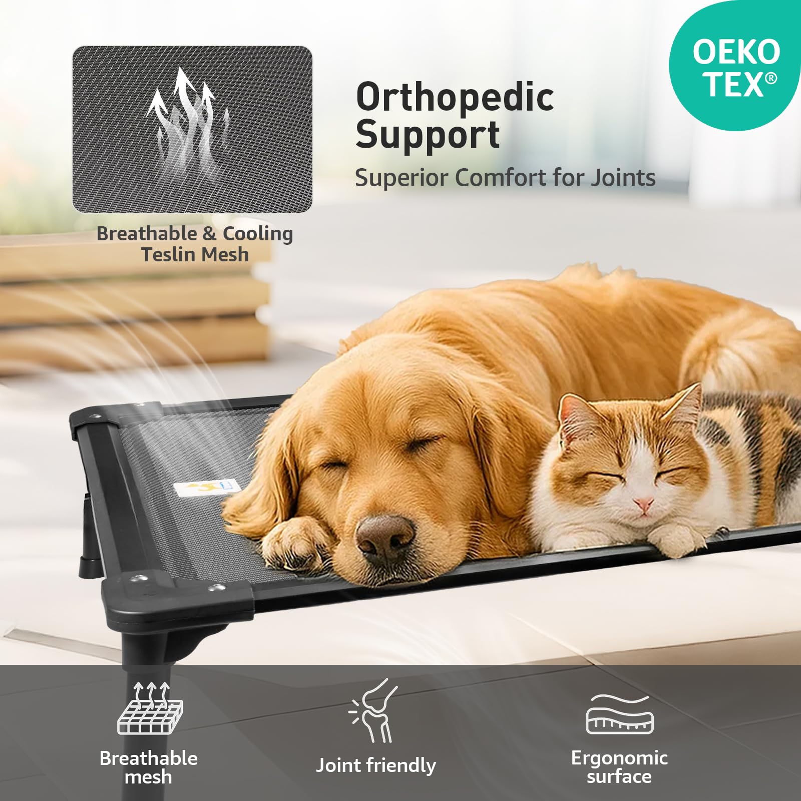 Sytopia 47'' Outdoor Elevated Dog Bed for Extra Large Dogs, Chew-Proof Pet Camping Raised Cot with Breathable Mesh - Durable Frame, Cooling Hammock Bed, Non-Slip Feet, Waterproof, Easy Clean - image 6