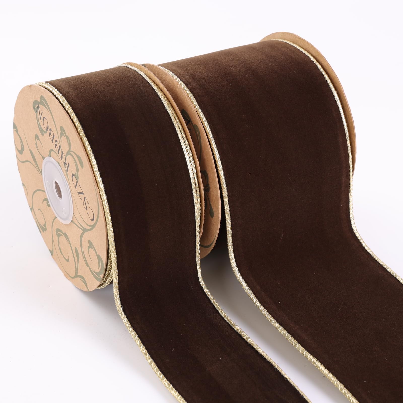 Braunes Samtband mit Drahtrand, 6,3 cm breit x 9,1 m, doppelseitiges Samtband für Weihnachtsbaum, Kränze, Geschenkverpackungen, Schleifen, Gralands, Heimdekoration, Basteln (brw2,5)