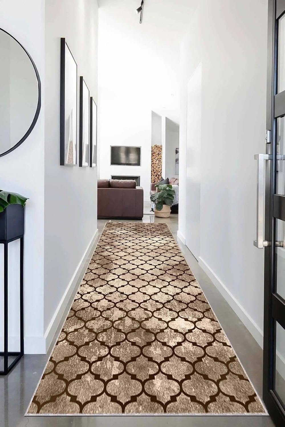 Pelangi Geometrik Desenli Osmanlı Motif Dijital Baskı Yıkanabilir Kaymaz Taban Kilim Model Salon Halısı, Kahverengi 60 x 200, 95541596020017