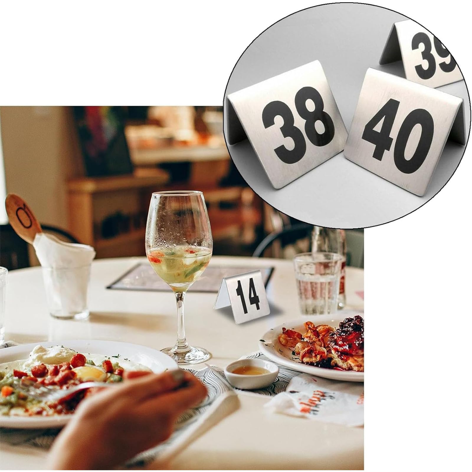 Doppelseitig Nummeriertes Edelstahl Tischschild 1-25 1-50 Sitzplan Tischkarten Restaurant Hochzeits Sitzkarte Für Veranstaltungen,Bankette,Gastronomie,Hochzeitsbankett Tischdeko,Silber,1~50