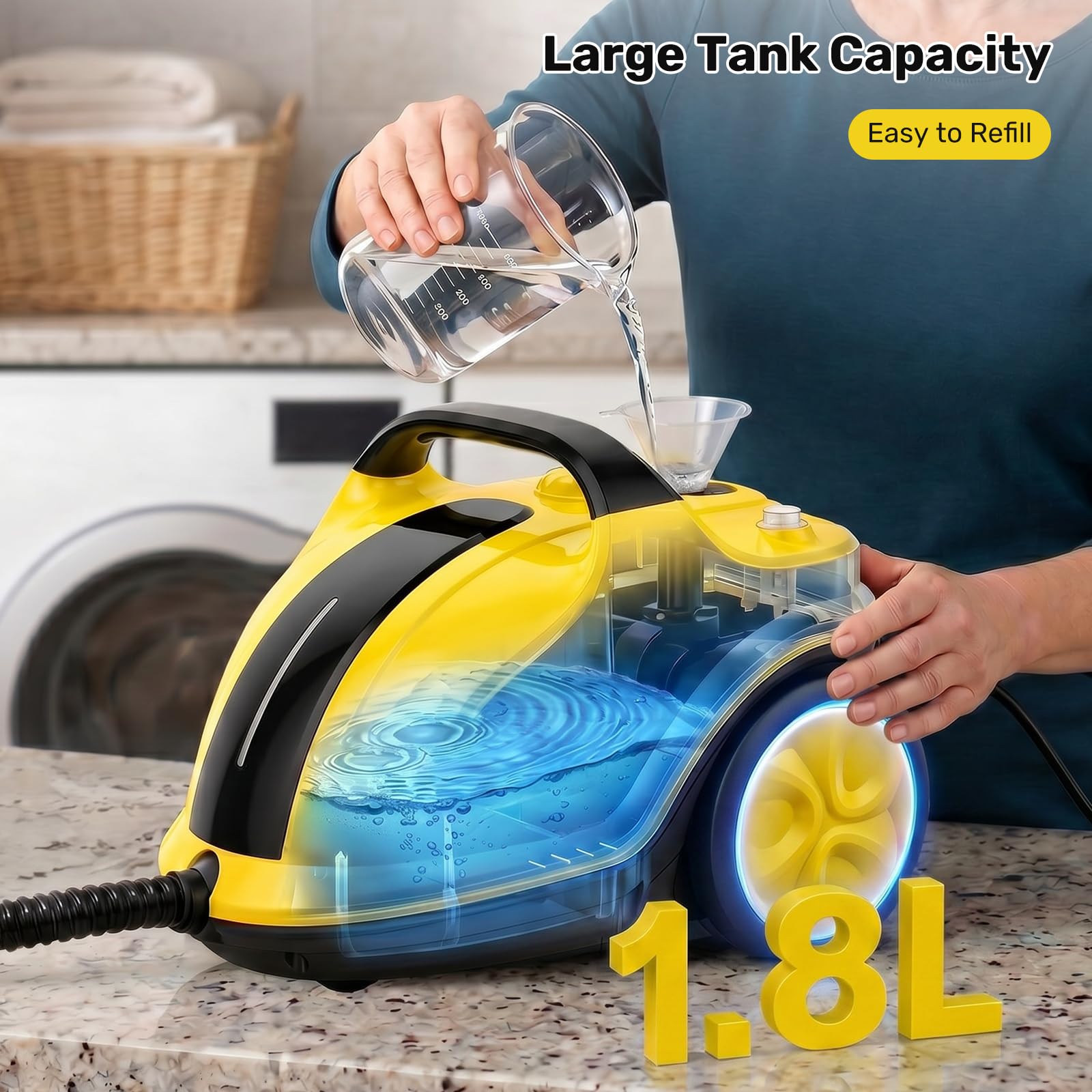Dampfreiniger Nexalite 2000W, 1,8L Tank, 5 bar, Zubehör für Boden & Fenster | 2000W, bis 5 bar, 1,8L Tank • Aufheizen 8 s • bis 45 min • Set für Boden/Fliesen/Fenster/Auto • ohne Chemie