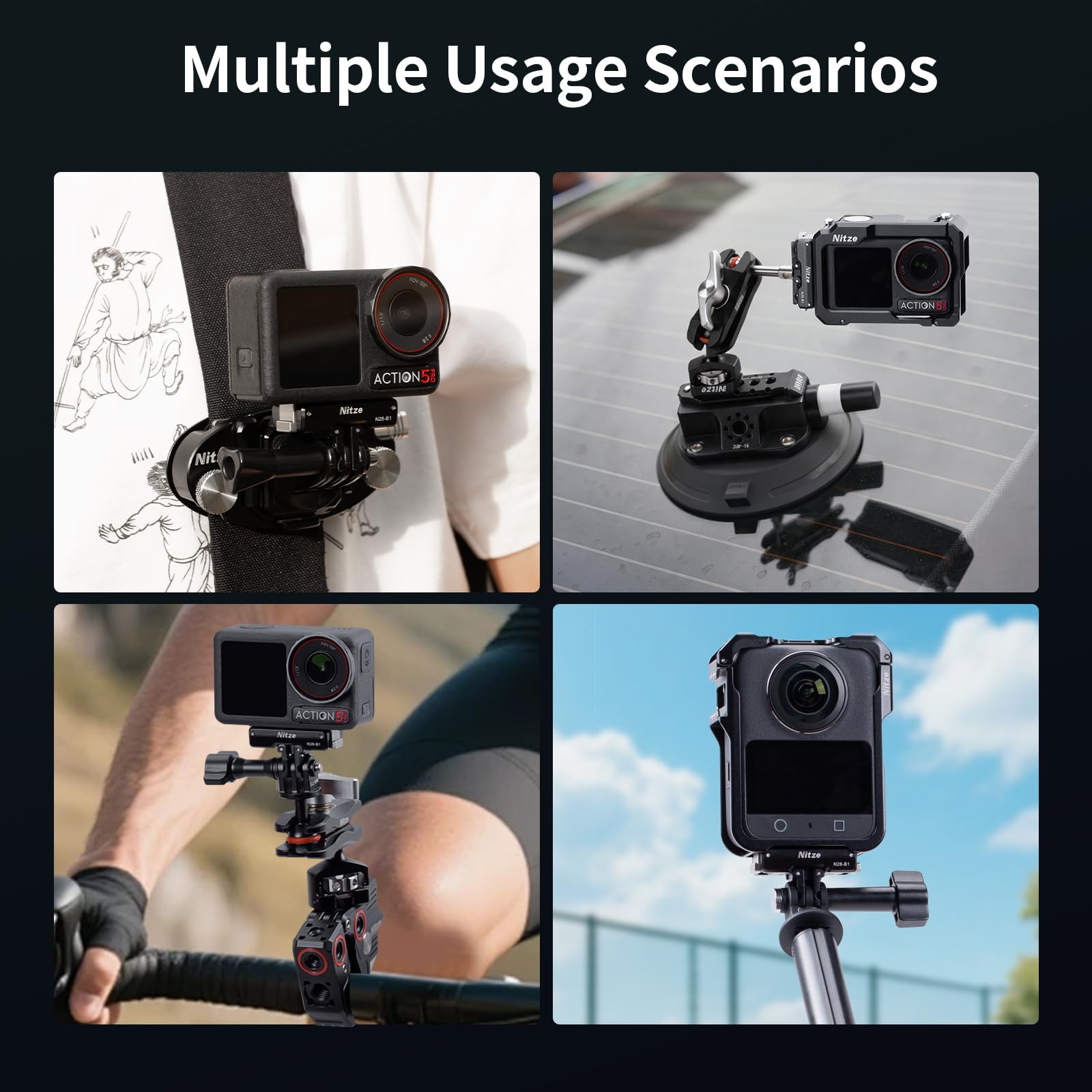 Nitze Supports Adaptateur Magnétiques à Dégagement Rapide pour DJI Osmo Action 5 Pro/4/3/Osmo 360, Adaptateur Magnétique avec Griffes Repliables pour Trépieds & Accessoires de Caméra d'Action - N28-B1