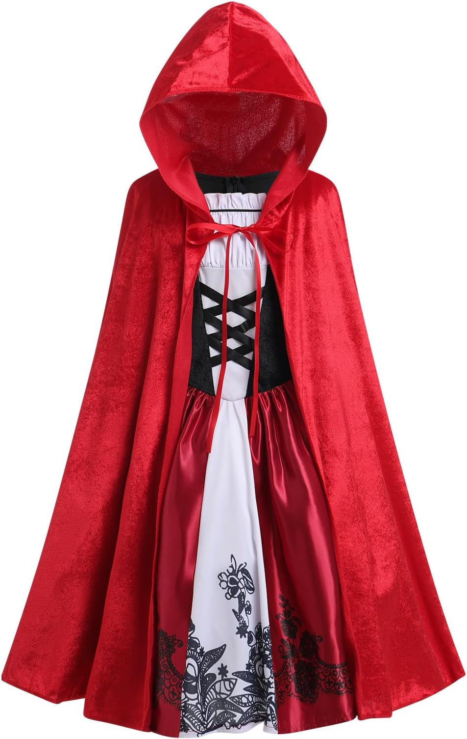 OBEEII Little Red Riding Hood Costume for Kids, Girl Halloween Fancy Dress Up Costume with Cloak for Cosplay Carnival Theme Party