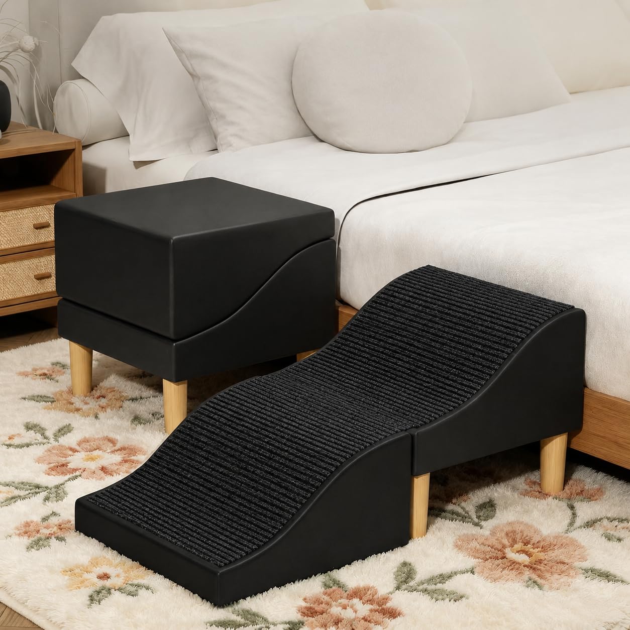 Rampa per Animali Domestici con Design Ondulato Pieghevole per Superficie Antiscivolo in Pelle Accessorio per Mobili Adatta per Divano Letto E, Nero, Onda
