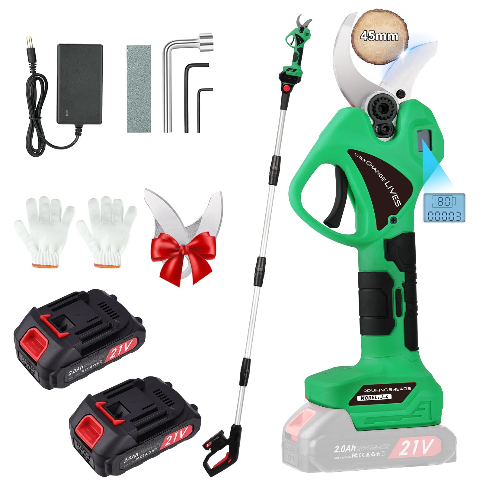 45mm Tijeras De Podar Electricas: Tijera podar telescopica 45-30mm Ajustables Hoja SK7 - Tijeras de podar telescópicas con 2 baterías de 21 V/2000 mAh - Tijeras de Podar Bateria para Jardinería,Olivos