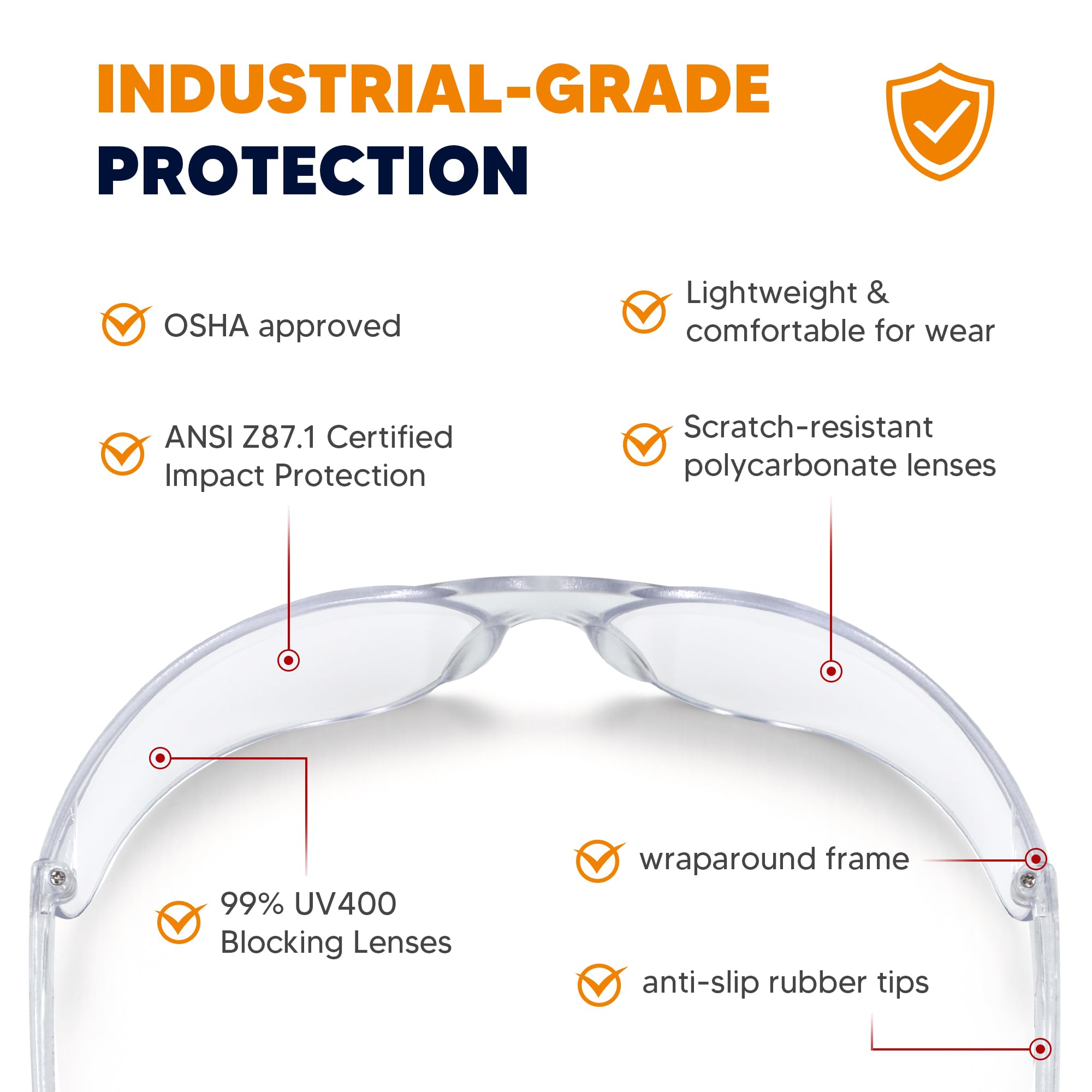 Paquete de 24 gafas de seguridad transparentes/tintadas, protección UV para hombres y mujeres