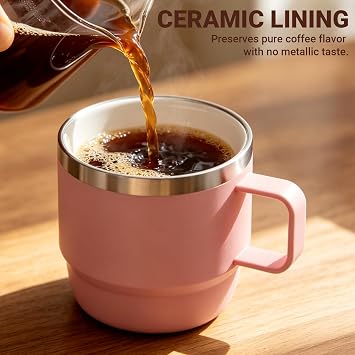 Zenbo 8 oz Small Coffee Mug with Magnetic Sliding Lid & Handle, Stackable