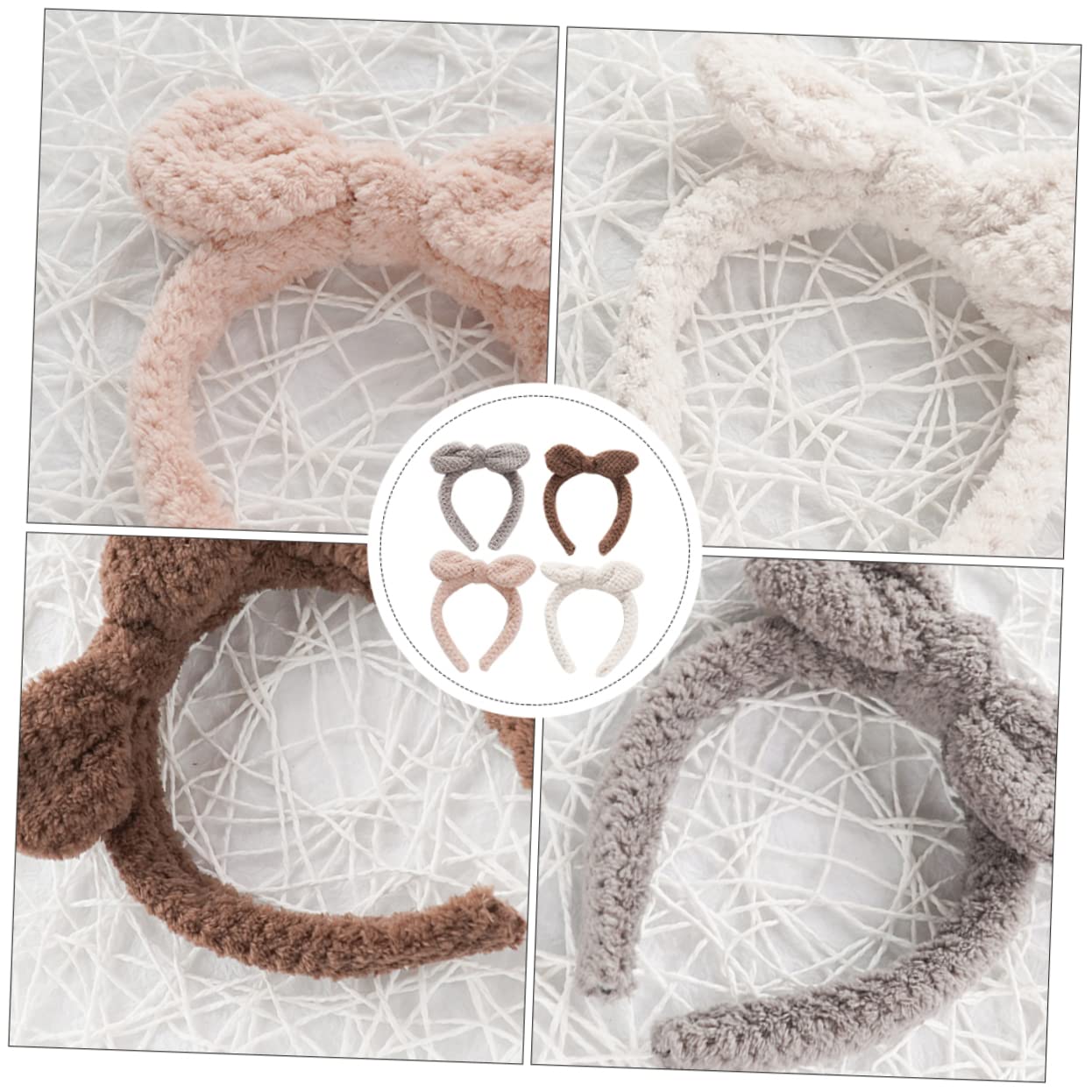 minkissy 12 Piezas Diadema De Felpa Con Orejas Diadema Cosmética De Maquillaje Pañuelos Para Mujeres Banda De Pelo De Felpa Banda Para El Cabello Venda Perder Rostro Tela
