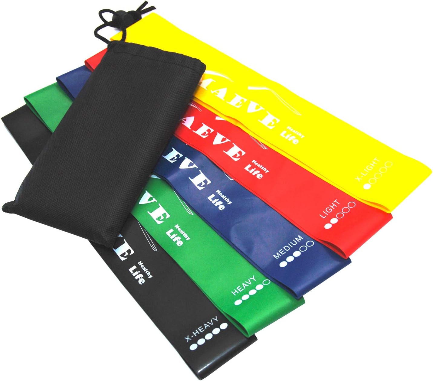 Maeve Resistance Training Bands Loops 5 Set | Durable Latex, Elastic, Flat & Non Slip | Full Body Workout, Improve Strength & Stamina | Legs, Arms, Squats & More, Exercise Guide Included