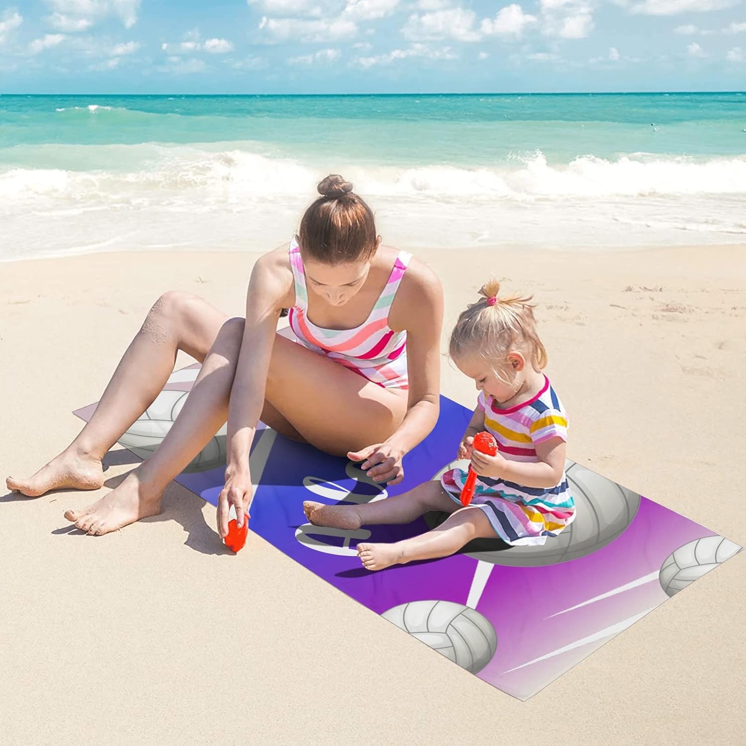 Personalized Volleyball Purple Blue Beach Towel with Name Sand Free Towels 2 Sides Printed for Traveling Swimming Camping Hiking 30 X 60 inch