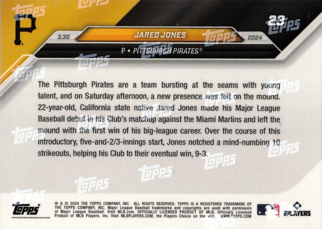 2024 Topps Now #23 Jared Jones Rookie Card Pirates - Wins in MLB Debut