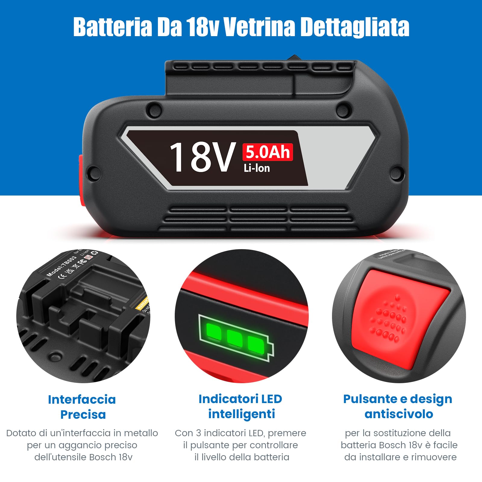 Batteria di ricambio per Bosch 18V: 5,0Ah agli ioni di litio per Bosch 18V BAT618 BAT618G BAT609 BAT609G BAT619 BAT619G BAT610G BAT610 BAT612 BAT622 (2 pezzi)