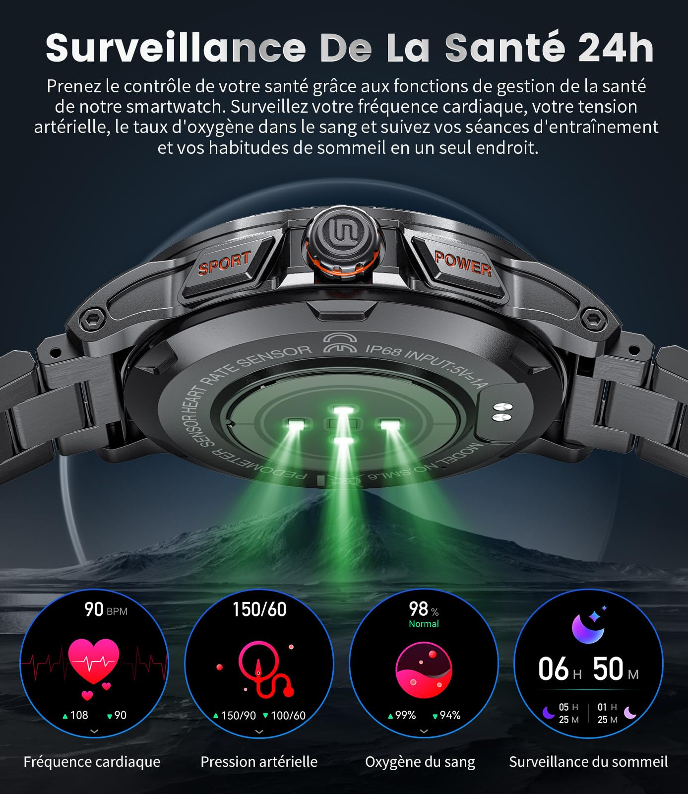 Montre Connectée Homme Militaire avec Appel Bluetooth, 1,43'' AMOLED Smartwatch avec 3 Bracelets, Étanche 5ATM, 110+ Modes Sportifs, Fréquence Cardiaque/SpO2/Suivi du Sommeil Android iOS