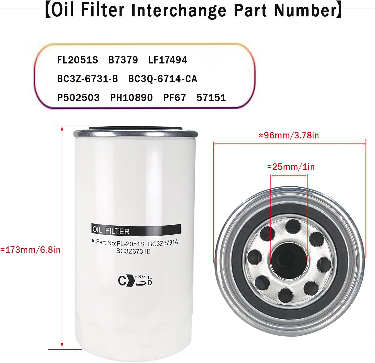 FL2051S Oil Filter Compatible with 2011-2022 Ford F250 F350 F450 F550 F650 F750 6.7L Powerstroke Diesel Engine Replace BC3Z-6731-B BC3Q-6714-CA (Pack of 2)