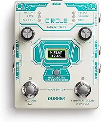Donner Pedal Circle Looper, Pedal de loop de guitarra estéreo para placas de pedal, 40 compartimentos, 160 minutos com máquina de tambor, 100 ranhuras de tambor, Tap Tempo, Fade Out